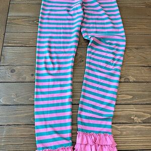 Matilda Jane Girls Stripe Pink & Green Ruffle Leggings EUC- Look new! No fade!